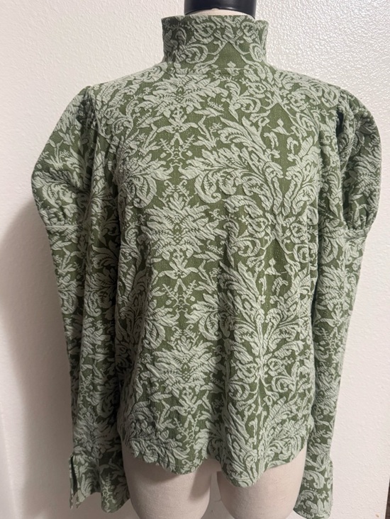 Anthropologie Tops - Anthropologie Sage Green and Cream Jacquard Mock-Neck Top
